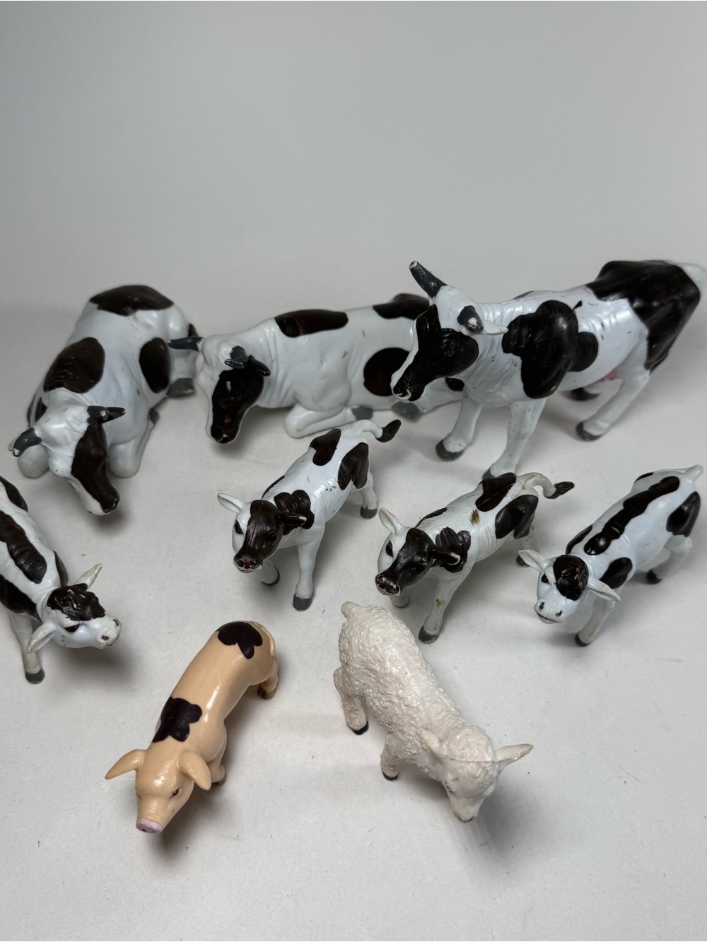 AAA Vintage Animal Figure Lot Bull Cow Piglet Sheep Calf Farm Solid Rubber Toys